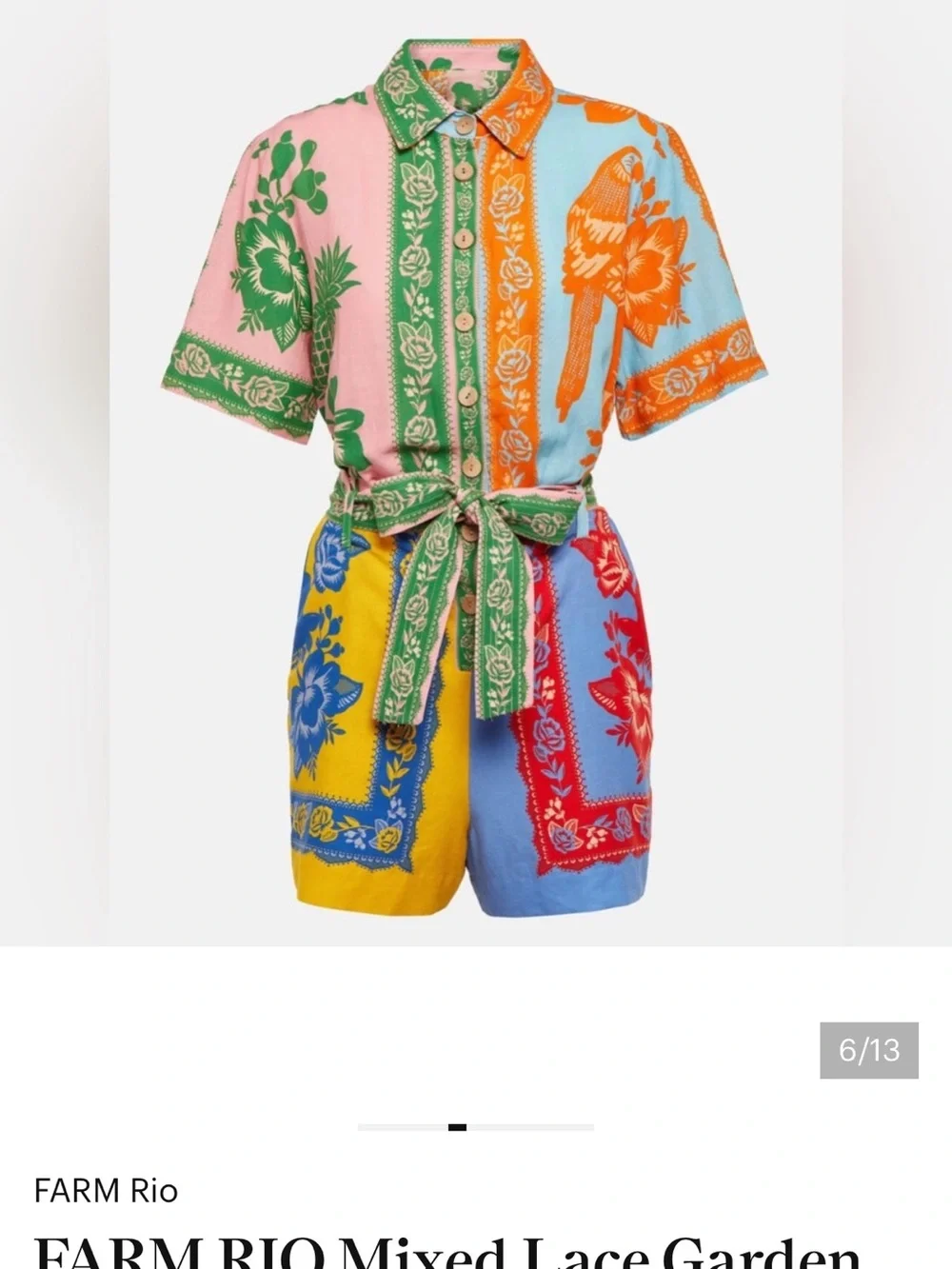 NWOT FARM Rio Colorful Scarf Print Belted Romper - size small - Picture 3 of 5